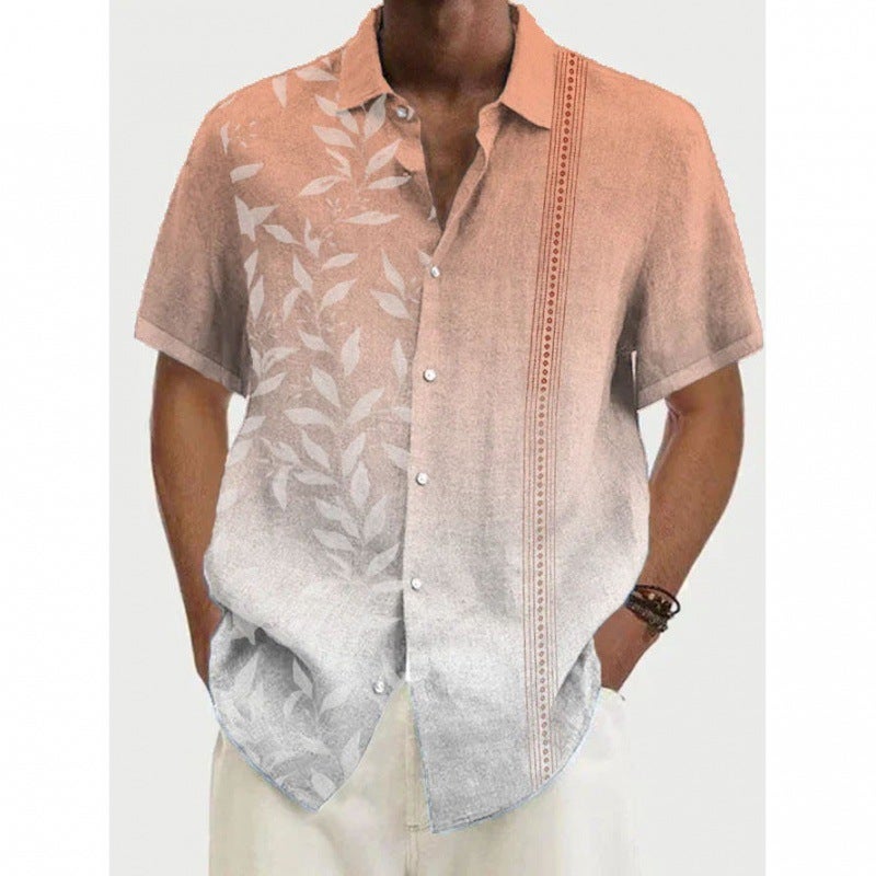 Men'S Fashion Trend Hawaiian Short-Sleeved Shirt Gradient Color 3D Digital Printing Shirt - Image 3